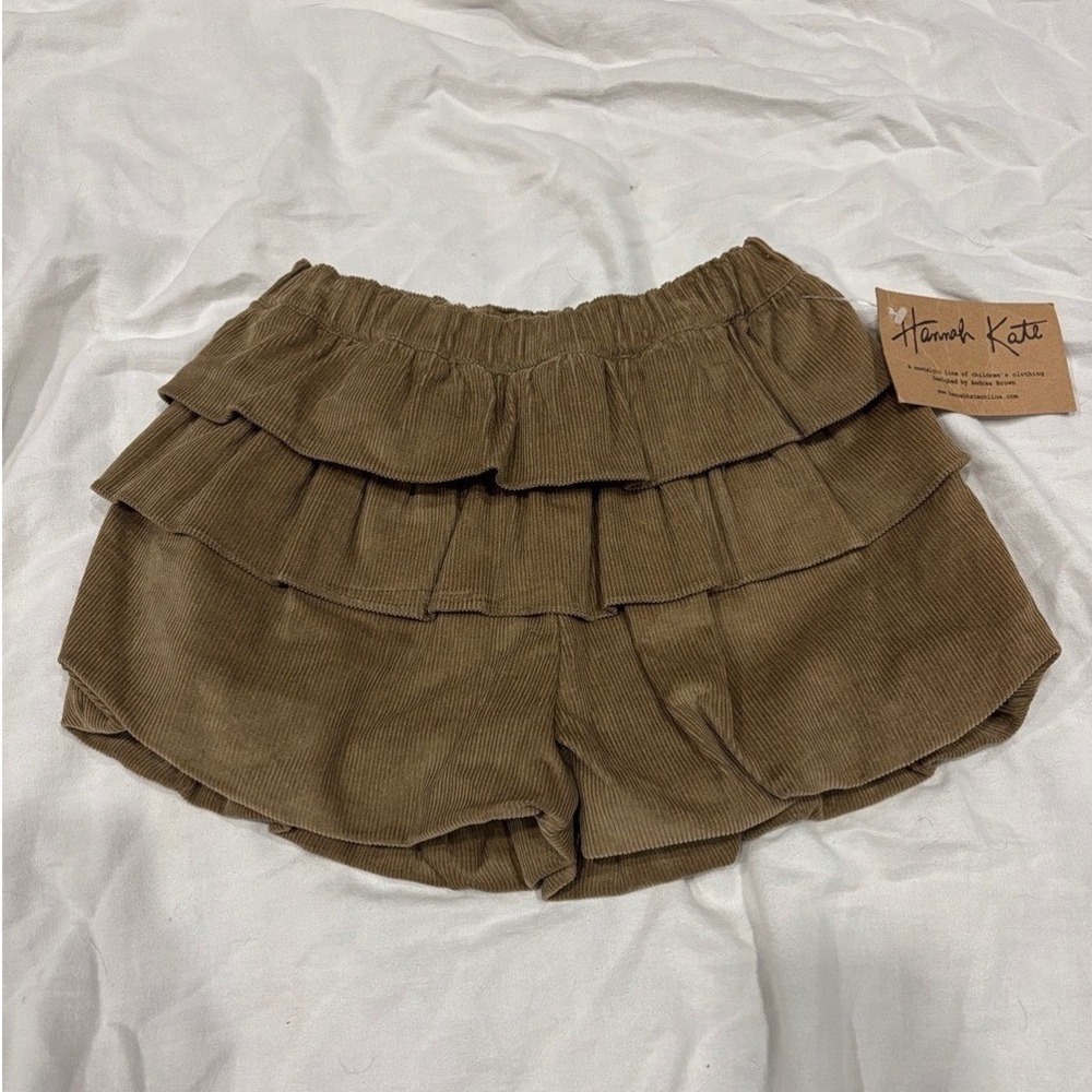 Hannah Kate Girls Tiered Ruffle Corduroy Lined Shorts in Brown 10 Slim